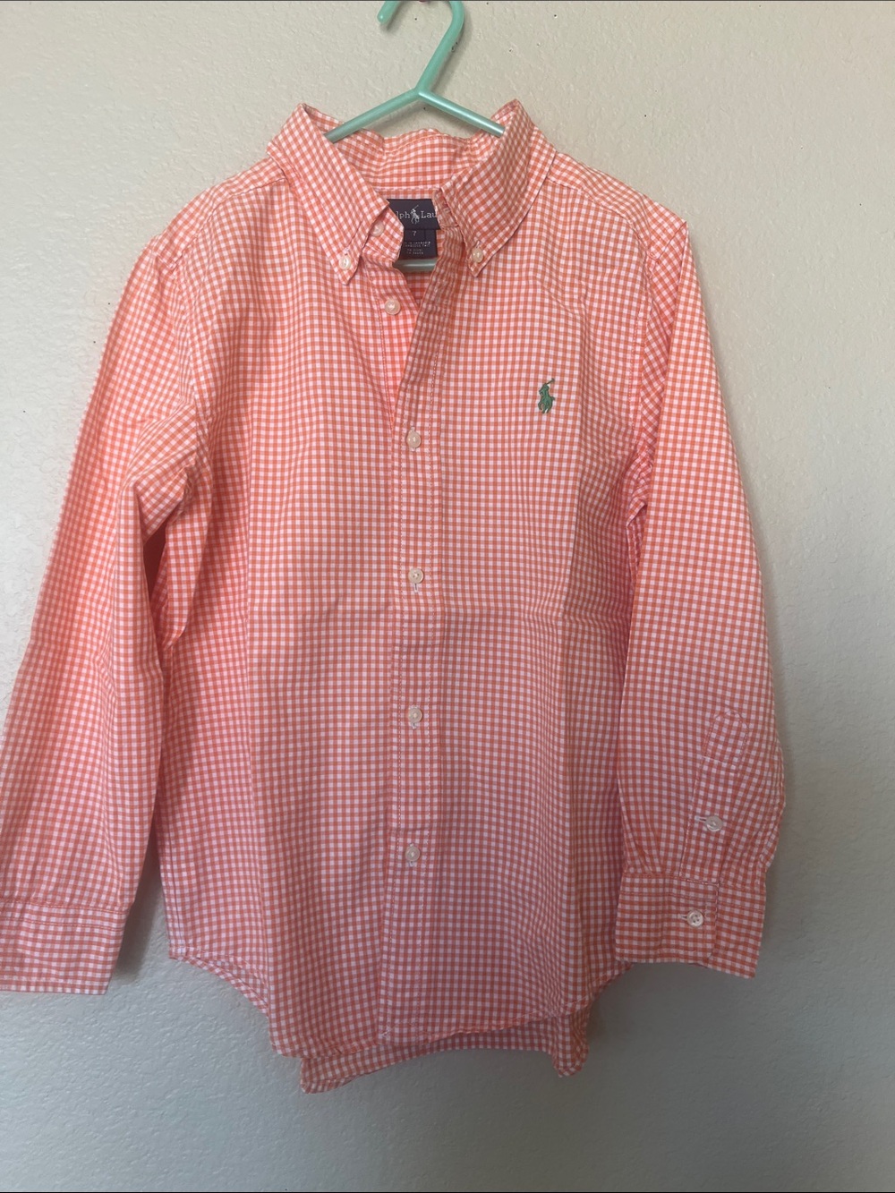 Ralph Lauren plaid cotton Embroidered long sleeve Button-Down Shirt Sz 7